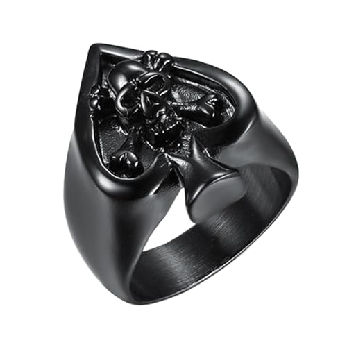 OIDEA Herren-Ring Pik Ass Totenkopf: Schwarz Poker Herz Biker Ring aus Edelstahl Gothic Skull Siegelring Bandring Geschenk für Männer Junge Größe 65 (20.7) von OIDEA