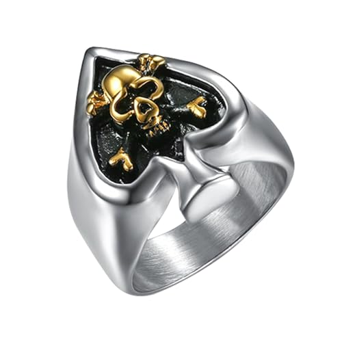 OIDEA Herren-Ring Pik Ass Totenkopf: Silber Poker Herz Biker Ring aus Edelstahl Gothic Skull Siegelring Bandring Geschenk für Männer Junge Größe 57 (18.1) von OIDEA