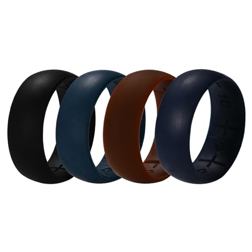 OIDEA Herren Ring Set aus Silikon: 4 Stück 8,5 mm breit Bandring sportlich Gummiring Innenseite Kreuz Muster Verlobungsringe Valentingstag Geschenk für Männer Freund Größe 57 von OIDEA