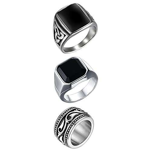 OIDEA Herren Ring Siegelring Wikinger: 3 Stück Biker Celtic Retro Charm Punk Rock Herrenring mit Achat Schwarz Bandring aus Edelstahl Keltischer Knoten Viking Geschenk für Männer Größe 60 von OIDEA