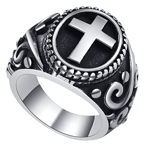 OIDEA Herren Ringe, Männer Vintage Gothic Kreuz Siegelring aus Edelstahl Silber, Ringgröße 60 (19.1) von OIDEA