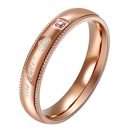 OIDEA Paar Ringe Damen Rosegold: Damen Eheringe aus Edelstahl mit Gravru His Queen mit Zirkonia Partnerringe Trauringe Geschenk für Frauen Freundin Größe 49 von OIDEA