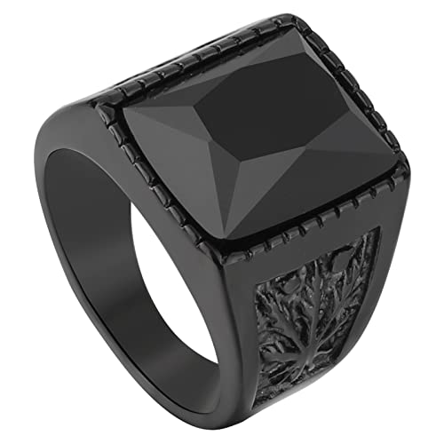 OIDEA Herren Siegelring Edelstahl Strass: Schwarz Vintage Fingerring Bandring Breit Punk Rock Hiphop Stil Freundschaftsring Größe 65（20.7） von OIDEA