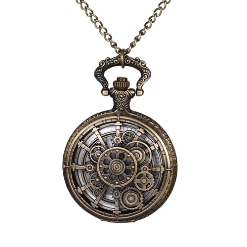 OIDEA Herren Taschenuhr Zahnrad Retro: Unisex Pocket Watch mit Halskette Kette Vintage mit Arabischen Zifferblatt Quarz Uhr Geschenk für Männer Vater Familie Antik Bronze von OIDEA