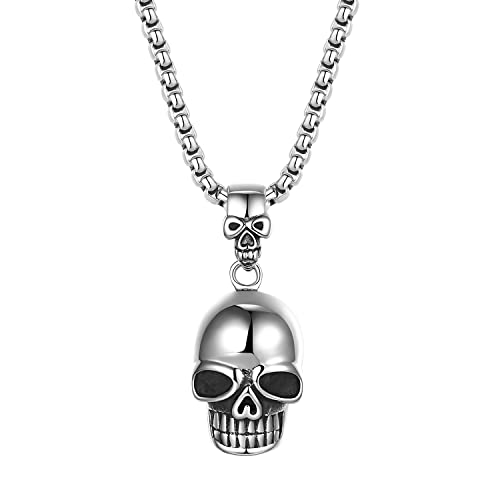 OIDEA Herren Halskette mit Schädel Anhänger: Punk Rock Gothic Totenkopf Skull Anhängerkette aus Edelstahl Modeschmuck Kette Silber Schmuck Geschenk für Männer Jungs von OIDEA