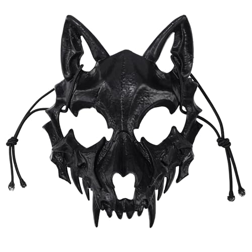 OIDEA Herren Totenkopf Wolf Maske: Schwarz Tier Skull Maskerade Kostüm Halbmaske für Erwachsene Party Maskenball Halloween Karneval Cosplay von OIDEA