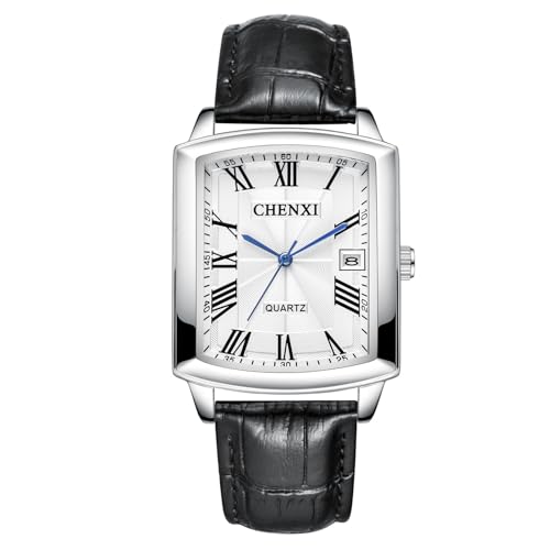 OIDEA Herren Uhren Leder Armbanduhr: Schwarz echt Leder Paar Armband Quadratisch Damenuhr Analog Quarz mit Römische Zifferblatt Datumanzeige Wasserdicht Geschenk für Männer Freund Bruder von OIDEA