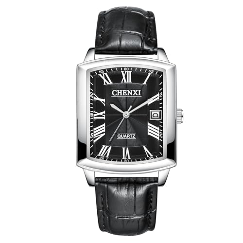 OIDEA Herren Uhren Leder Armbanduhr: Schwarz echt Leder Paar Armband Quadratisch Herrenuhr Analog Quarz mit Römische Zifferblatt Datumanzeige Wasserdicht Geschenk für Männer Freund Bruder von OIDEA
