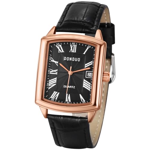 OIDEA Herren Uhren Leder Rechteckig: Schwarz Armbanduhr Analog Quarz Herrenuhr Datum Kalender Uhr Römische Ziffern Geschäfts Beiläufige Wasserdicht mit Leder Armband Geschenk für Männer von OIDEA
