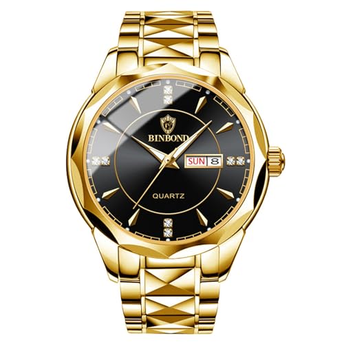 OIDEA Herren Uhren Paar Armbanduhr: Gold Armband Uhr Analog Quarz Edelstahl Wasserdicht Kalender mit Schwarz beleuchtenden Zifferblatt Geschenke für Männer Freund Bruder Vater von OIDEA