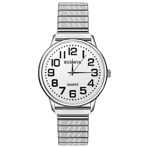 OIDEA Herren Uhren mit elastischem Armband: Silber Armbanduhr mit Großem digital Zifferblatt Analog Quarz Edelstahl Klare Uhr Vintage Geschenk für Männer der Alte von OIDEA