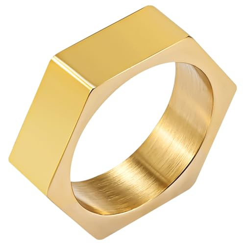 OIDEA Herren Wikinger Hexagon Ring: Gold Geometrischer Sechseckring aus Edelstahl Spinnerring Angstring Bikerring Schmuck Geschenk für Männer Freund Größe 69 von OIDEA