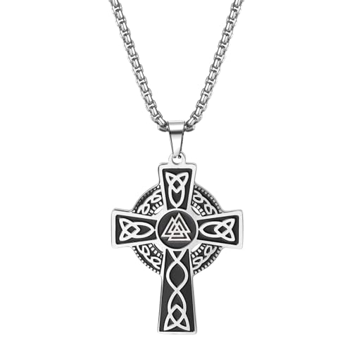 OIDEA Herren Wikinger Kreuz Halskette: Nordischer Odin Keltischer Knoten Trinity Kreuz Anhänger mit Kette aus Edelstahl Kreuzkette Viking Amulett Schmuck Geschenk für Männer Vater Freund von OIDEA