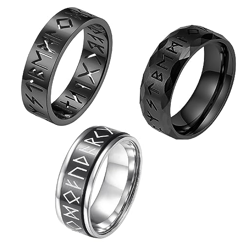 OIDEA Herren Wikinger Zeichen Ringe 3 Stück Edelstahl- Schwarz Damen Unisex Viking Stil Ring, Nordischer Wikinger Schriftzeichen Klassisch Jungs Männer Schmuck Geschenk, Größe 60 (19.1) von OIDEA