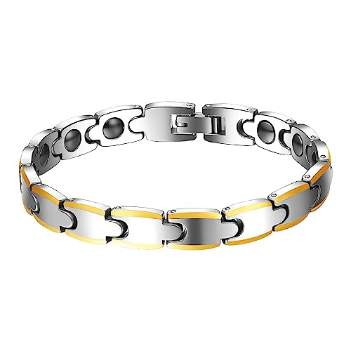 OIDEA Herren Wolframcarbid Armband, silber gold Biker Glieder Link Handgelenk poliert Kettenarmband Magnetarmband Armbänder für Männer von OIDEA