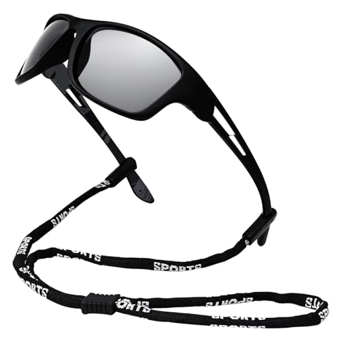 OIDEA Kinder Sonnenbrille Jugend UV400: 2er Set Schwarz Sonnenbrille mit Silikonnasenpads & Brillenbänder Sport Outdoors Radfahren für Jungen Mädchen von OIDEA