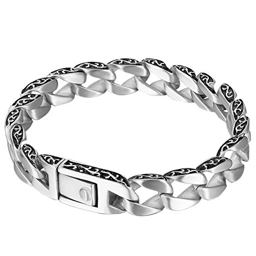 OIDEA Herren Armband Gliederkette Armkette: Silber 11mm breit Glieder Link Handgelenk Edelstahl mit Druckknopf poliert Kettenarmband Schmuck Geschenk für Männer Vater Freund von OIDEA