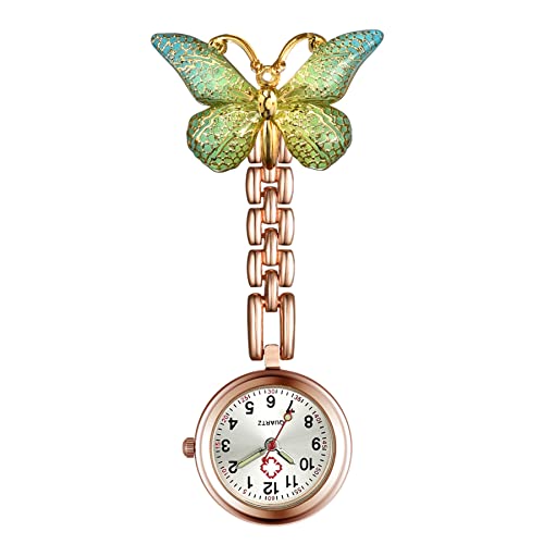 OIDEA Krankenschwester Uhr Schmetterling Taschenuhr: Grün Krankenschwesteruhr Zeiger mit Leuchtend Analog Quarz mit digital Zifferblatt Pflegeuhr Ansteckuhr Geschenk für Damen Frauen von OIDEA