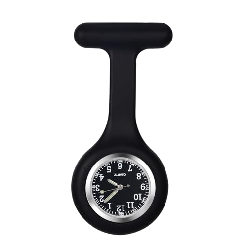 OIDEA Krankenschwester Uhr Taschenuhr mit Silikonhülle: Schwarz Krankenschwesteruhr Zeiger mit Leuchtend Analog Quarz mit digital Zifferblatt Pflegeuhr Ansteckuhr Geschenk für Damen Frauen von OIDEA
