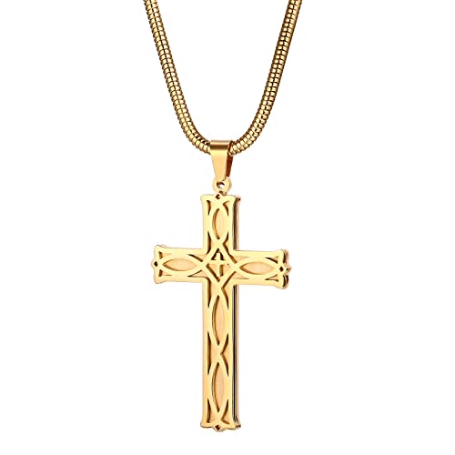 OIDEA Herren Damen Halskette Kreuz: Gold Unisex Kette aus Edelstahl mit irischer Knoten Anhänger Kreuzkette mit Schlangenkette Geschenk für Männer Frauen von OIDEA