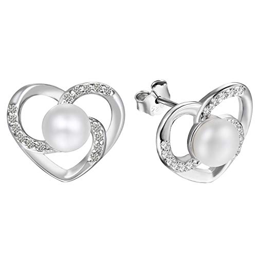 OIDEA Ohrringe Damen 925 Sterling Silber Ohrschmuck Zirkonia Ohrstecker für Damen Frauen Mädchen Geschenk Herz Perle Schmuck von OIDEA