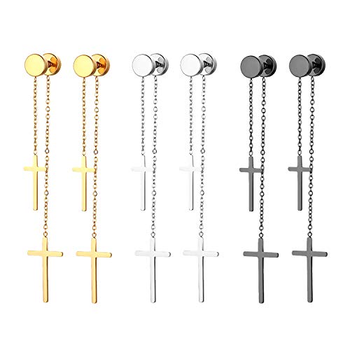 OIDEA Ohrringe Set 3pcs für Damen Herren Kreuzanhänger Ohrstecker Hängend Gold Silber Schwarz von OIDEA