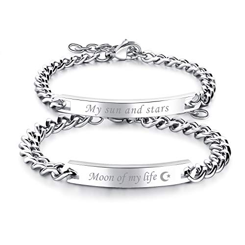 OIDEA Paar Armband Panzerkette Edelstahl: Partner Panzerkette Pärchen Armkette Armbänder mit Gravur Armreif Geschenk für Verliebte Damen Herren Paare My Sun and Stars/Moon of My Life von OIDEA