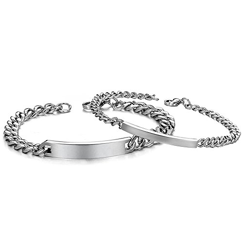 OIDEA Paar Armband aus Edelstahl: 2 Stück Partner Panzerkette Pärchen Armkette Armbänder mit Gravur Armreif Geschenk für Verliebte Damen Herren Paare glänzend Typ 1 von OIDEA