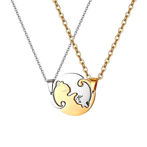 OIDEA Paar Kette mit Anhänger Puzzle Katze Halskette Freundschaftsanhänger für sie und ihn Herren Damen, Valentinstagsgeschenk Weihnachten Geburtstag, Silber Gold von OIDEA