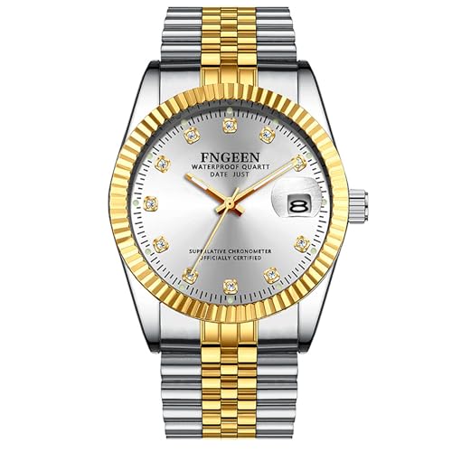 OIDEA Paar Uhren Herrenuhr Edelstahl: Silber Armbanduhr Analog Quarz Kalender Strass Zifferblatt mit Beleuchtenden Zeiger Geschenk für Männer Junge Partner von OIDEA