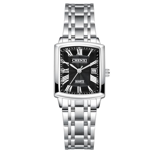 OIDEA Paar Uhren Quadratisch Armbanduhr: Damen Schwarz Uhr Analog Quarz Edelstahl mit Römischer Zifferblatt Kalender Geschenk für Partnerin Frauen Freundin Schwester von OIDEA