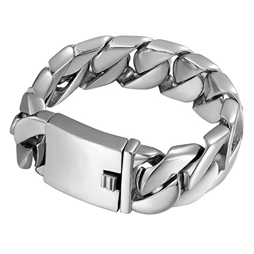 OIDEA Herren Armband Panzerkette Silber: Panzerkette Armkette aus Edelstahl 24mm breit Biker Armreif Panzerarmband Handgelenk Geschenk für Männer Junge von OIDEA