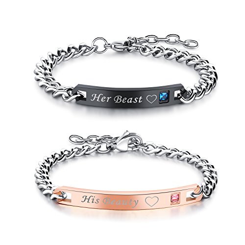 OIDEA Partner Armbänder Elegant aus Edelstahl, Freundschtskette für 2, Schwarz Rosagold (Beauty Beast Armbänder) von OIDEA