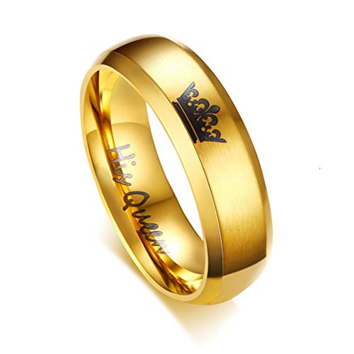 OIDEA Personalisiert Partner Ringe für 2 His Queen Her King Krone Eheringe Edelstahlringe Gold schwarz für Damen Herren mit Geschenkbox von OIDEA