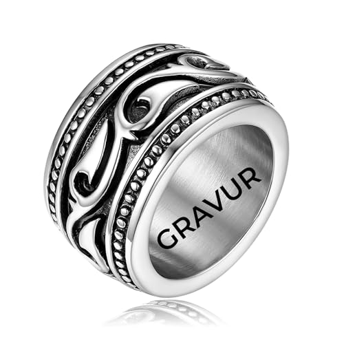 OIDEA Ring Herren Edelstahl Vintage Biker Männer Celtic Irland Edelstahlring Herrenring Bandring Punk Rock, mit Gravur, Ringgrößen 54 (17.2) bis 71 (22.6) von OIDEA