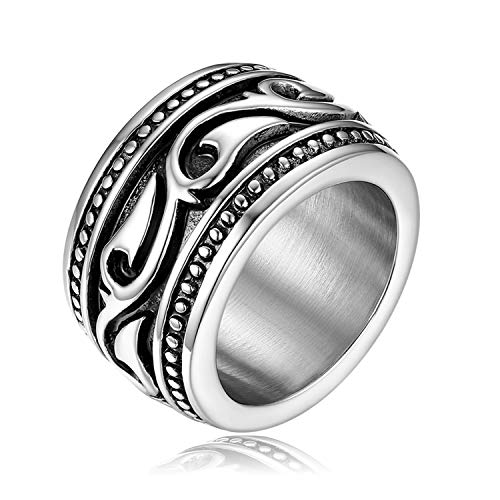 OIDEA Herren Ring Keltisch Edelstahl: Biker Vintage Bandring Punk Rock Biker Herrenring Nordisch Wikinger Gothic Viking Schmuck Geschenk für Männer Silber-schwarz Größe 57 von OIDEA