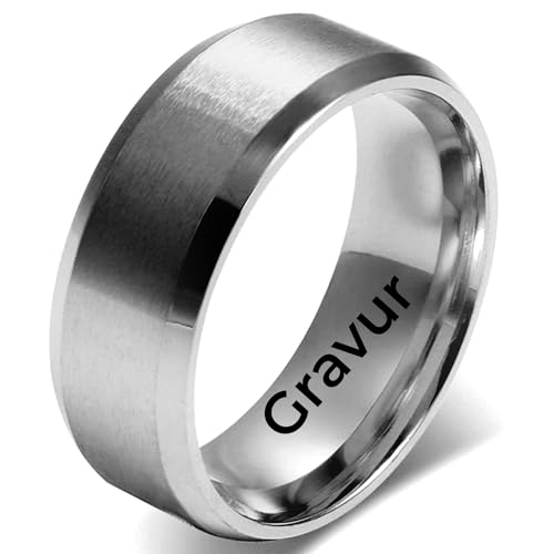 OIDEA Ringe Damen Herren Edelstahl Silber mit O Kette (67 (21.3), Silber-mit Gravur) von OIDEA