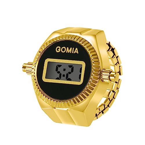 OIDEA Ringuhr Fingeruhr Herren Damen: Digital Gold elastisch Fingerband mit Schwarz digital Legierung Ring Uhr Uhrenring Geschenk für Freund Familie von OIDEA