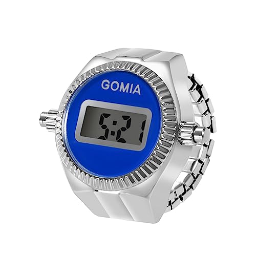 OIDEA Ringuhr Fingeruhr Herren Damen: Digital Silber elastisch Fingerband mit Blau digital Legierung Ring Uhr Uhrenring Geschenk für Freund Familie von OIDEA