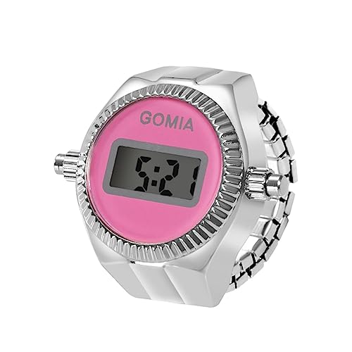 OIDEA Ringuhr Fingeruhr Herren Damen: Digital Silber elastisch Fingerband mit Rosa digital Legierung Ring Uhr Uhrenring Geschenk für Freund Familie von OIDEA