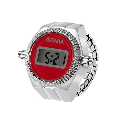 OIDEA Ringuhr Fingeruhr Herren Damen: Digital Silber elastisch Fingerband mit Rot digital Legierung Ring Uhr Uhrenring Geschenk für Freund Familie von OIDEA