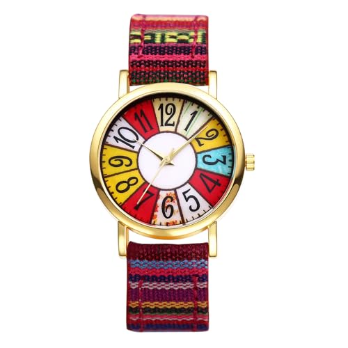 OIDEA Runde analoge Damenuhren: Armbanduhr im Bohemian-Stil, Zifferblatt mit großem Zifferblatt, Echtlederarmband, Freizeitgeschenke für Mutter und Braut, Stil A von OIDEA