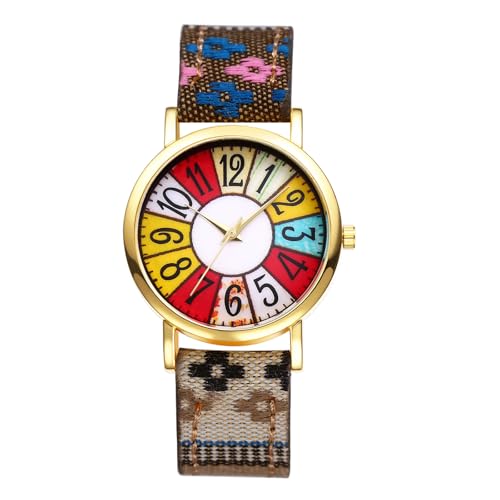 OIDEA Runde analoge Damenuhren: Armbanduhr im Bohemian-Stil, Zifferblatt mit großem Zifferblatt, Echtlederarmband, Freizeitgeschenke für Mutter und Braut, Stil B von OIDEA
