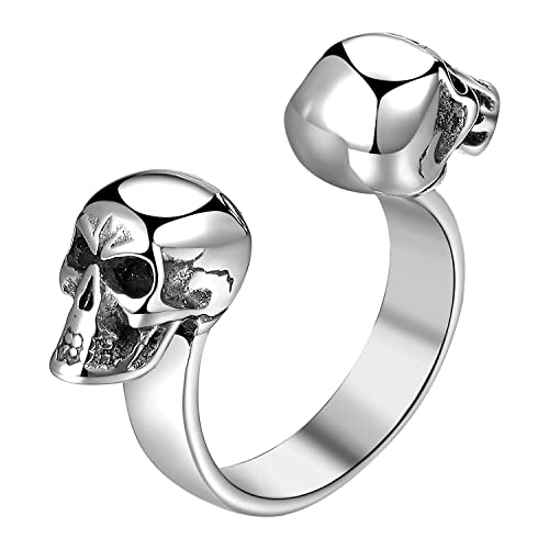 OIDEA U Modisch Offener Ring mit Totenkopf Silber, Damen Mädchen Herren Ringe, Verstellbar Größe 57 (18.1) von OIDEA