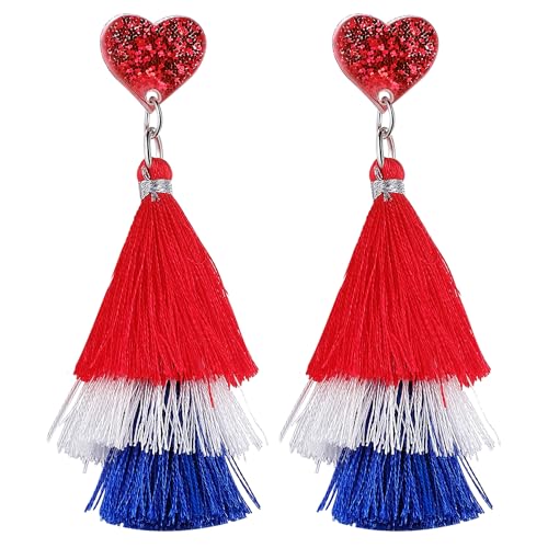 OIDEA USA-Flagge Ohrringe Ohrstecker mit Quasten: 1 Paar Damen Ohrstecker mit Anhänger 4. Juli Amerika Unabhängigkeitstag Böhmischer Stil Schmuck Geschenk für Freundin Frauen Mädchen von OIDEA