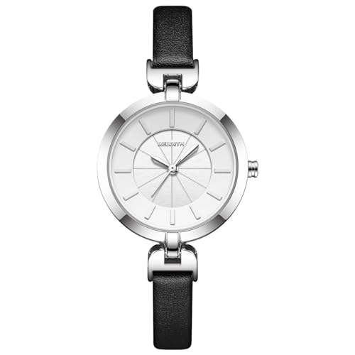 OIDEA Damen Armbanduhr Schmal Lederarmband: Schwarz Vintage Uhren Analog Quarz Elegant Uhr Damenuhr Armband aus echt Leder Geschenk für Frauen Freundin Schwester von OIDEA