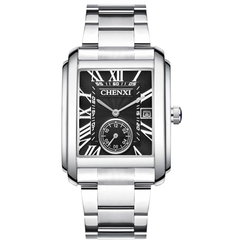 OIDEA Uhren Herren Quadratisch Armbanduhr: Schwarz Herrenuhr Analog Quarz Edelstahl Armband Uhr mit Römische Zifferblatt Kalender Wasserdicht 30m Geschenk für Männer Freund von OIDEA
