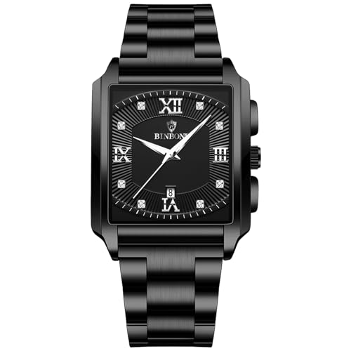 OIDEA Uhren Herren Quadratisch Armbanduhr: Schwarz Herrenuhr Analog Quarz Uhr Kalender Strass mit Beleuchtenden Zeiger Geschäfts Beiläufige Wasserdicht 30m Metallarmband Geschenk für Männer von OIDEA
