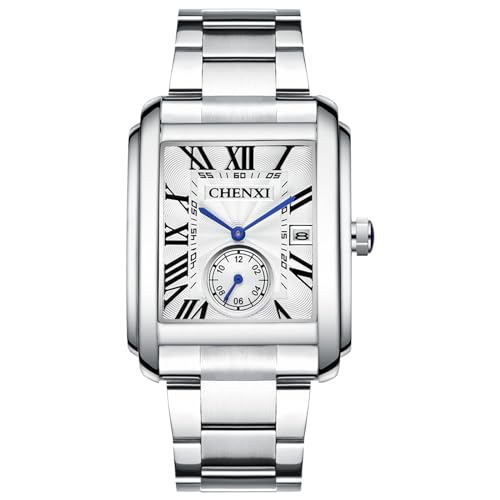 OIDEA Uhren Herren Quadratisch Armbanduhr: Silber Herrenuhr Analog Quarz Edelstahl Armband Uhr mit Römische Zifferblatt Kalender Wasserdicht 30m Geschenk für Männer Freund von OIDEA