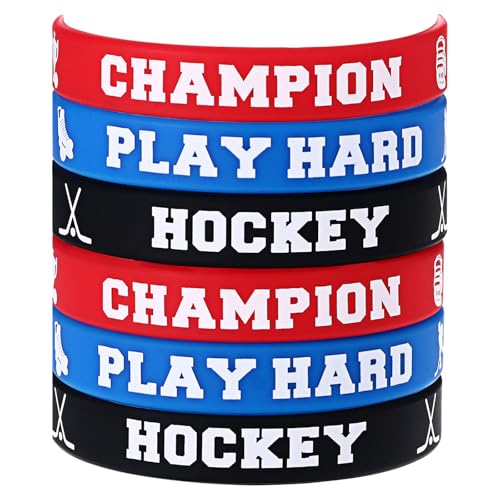 OIDEA Unisex Armband Set Hockey: 6 Sportliche Elastische Armbänder aus Silikon Gummiarmbänder in Rot Blau Schwarz Geschenk für Herren Damen von OIDEA